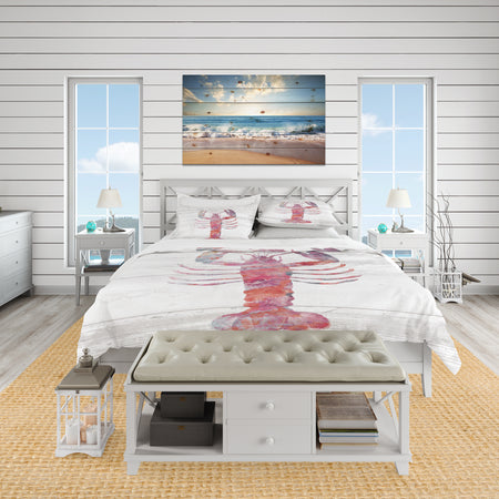 Pink lobster Ocean Life - Coastal Duvet Cover Set