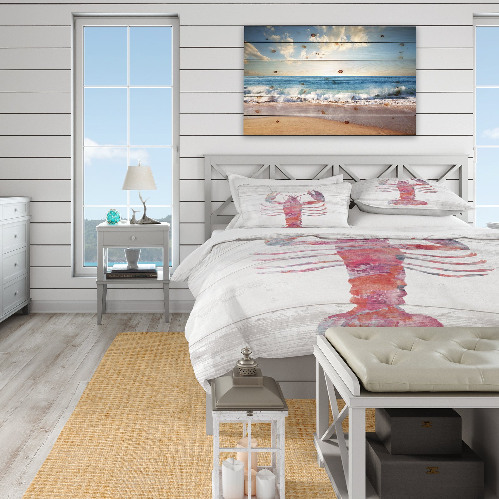 Pink lobster Ocean Life - Coastal Duvet Cover Set