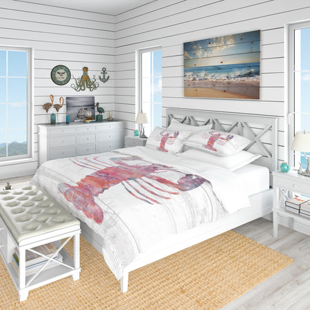 Pink lobster Ocean Life - Coastal Duvet Cover Set