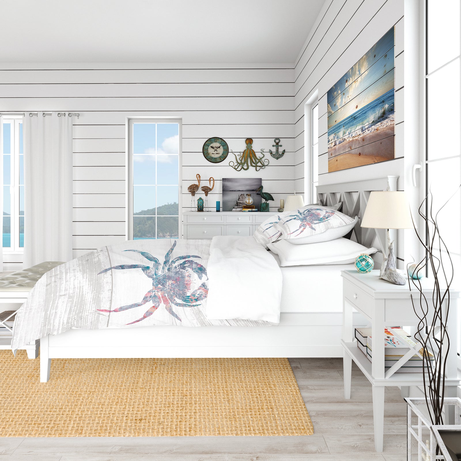 Pink Crab Ocean Life - Coastal Duvet Cover Set