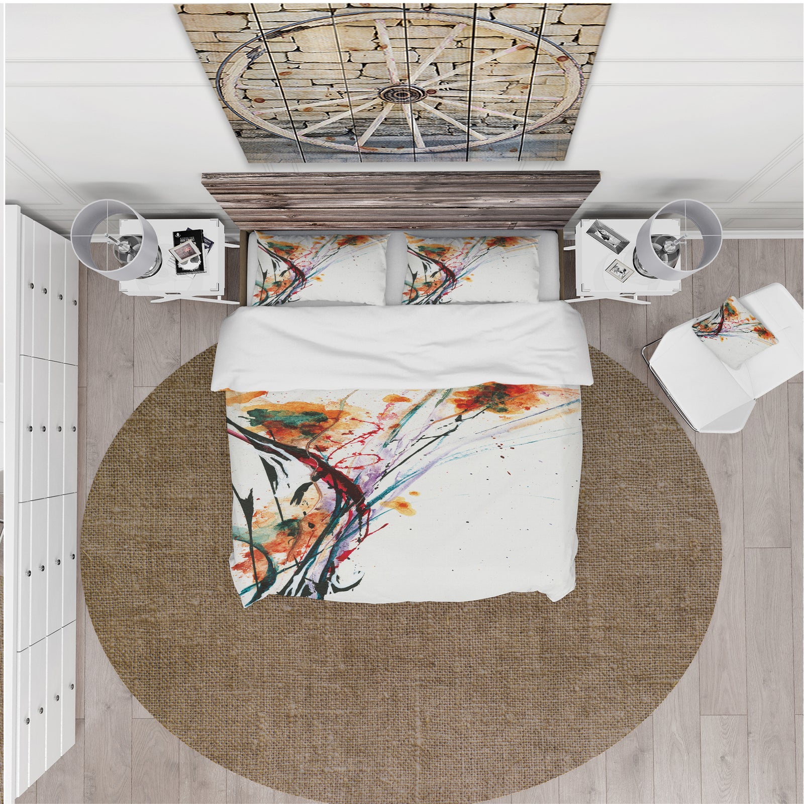 Abstract Handpainted Orange Flowers - Cottage Duvet Cover Set