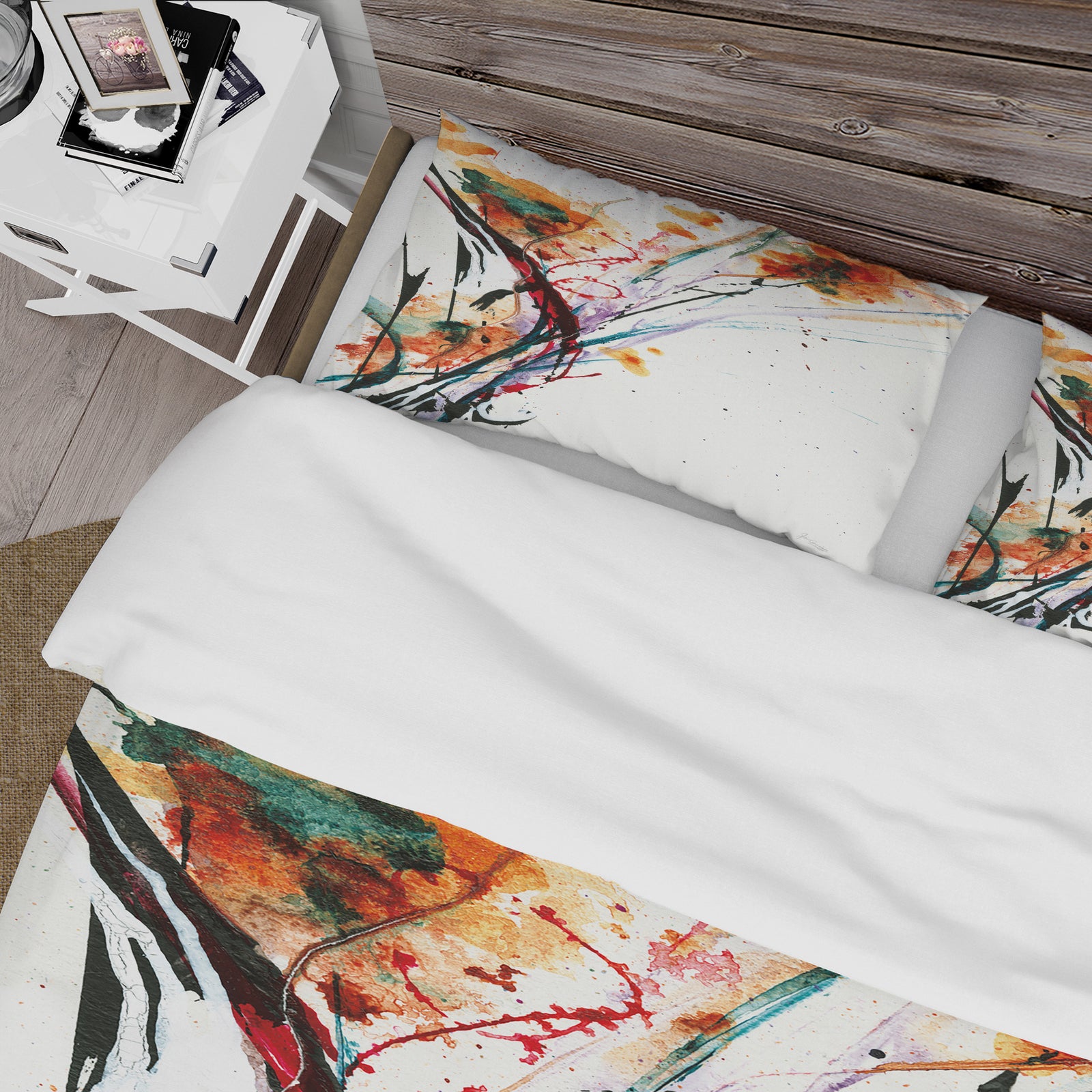 Abstract Handpainted Orange Flowers - Cottage Duvet Cover Set