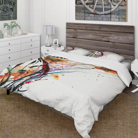 Abstract Handpainted Orange Flowers - Cottage Duvet Cover Set