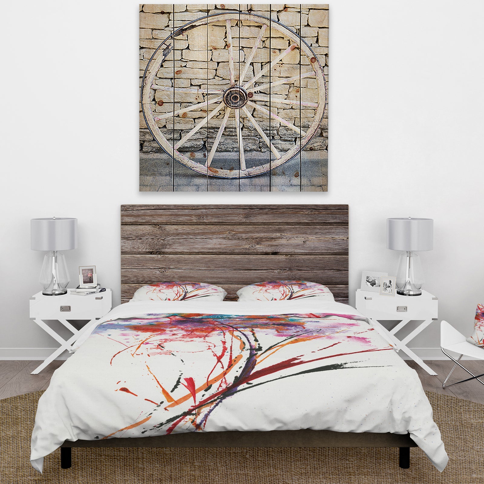 Abstract Handpainted Red Flowers - Cottage Duvet Cover Set