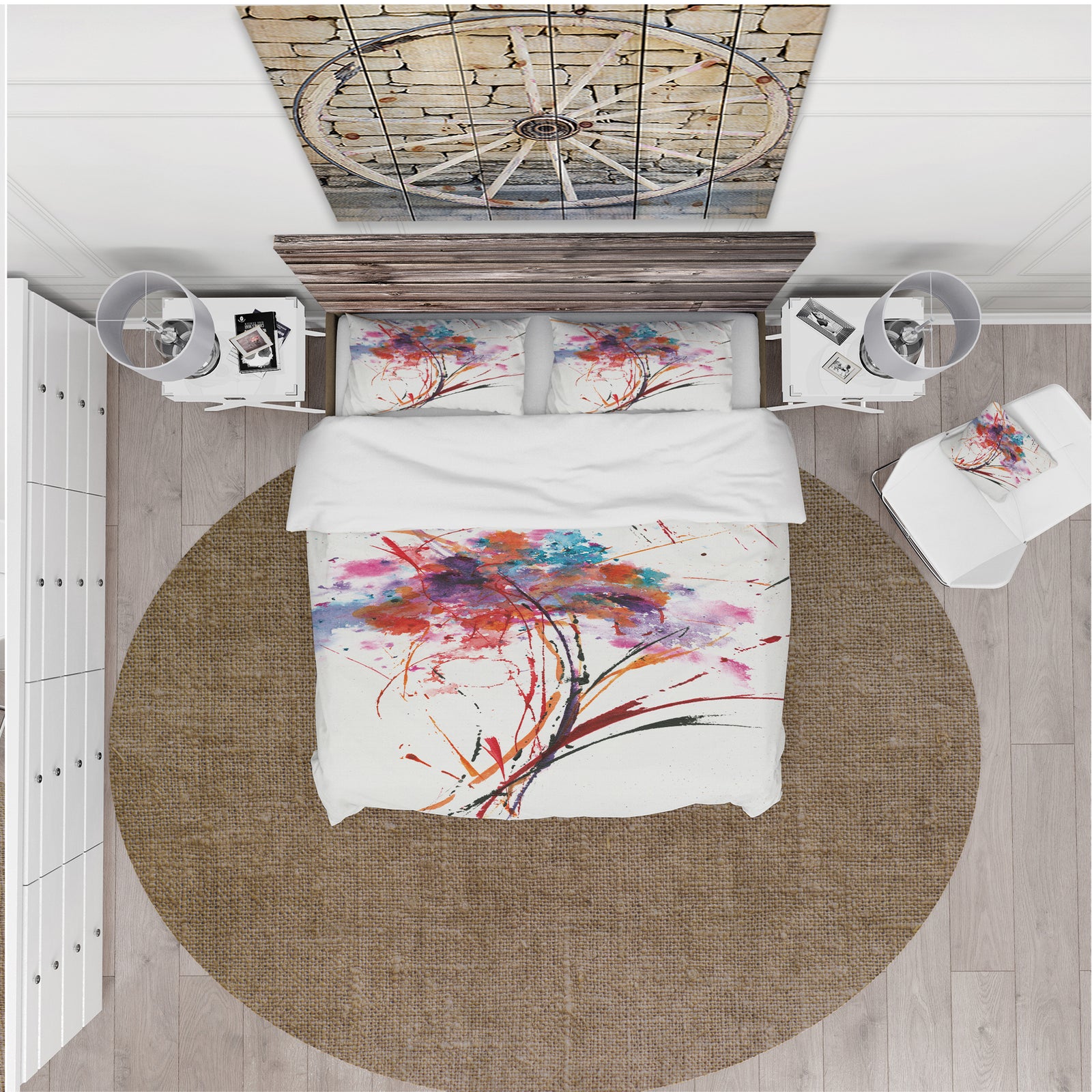 Abstract Handpainted Red Flowers - Cottage Duvet Cover Set