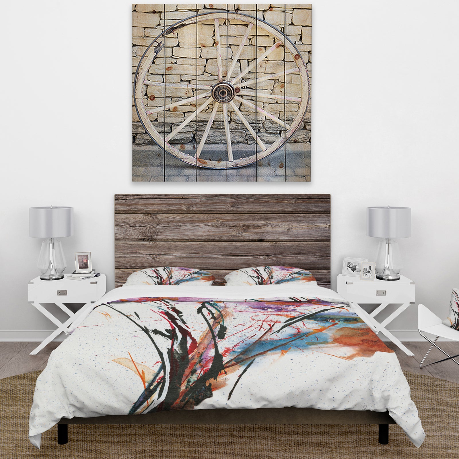 Abstract Handpainted Purple and Blue Flowers - Cottage Duvet Cover Set