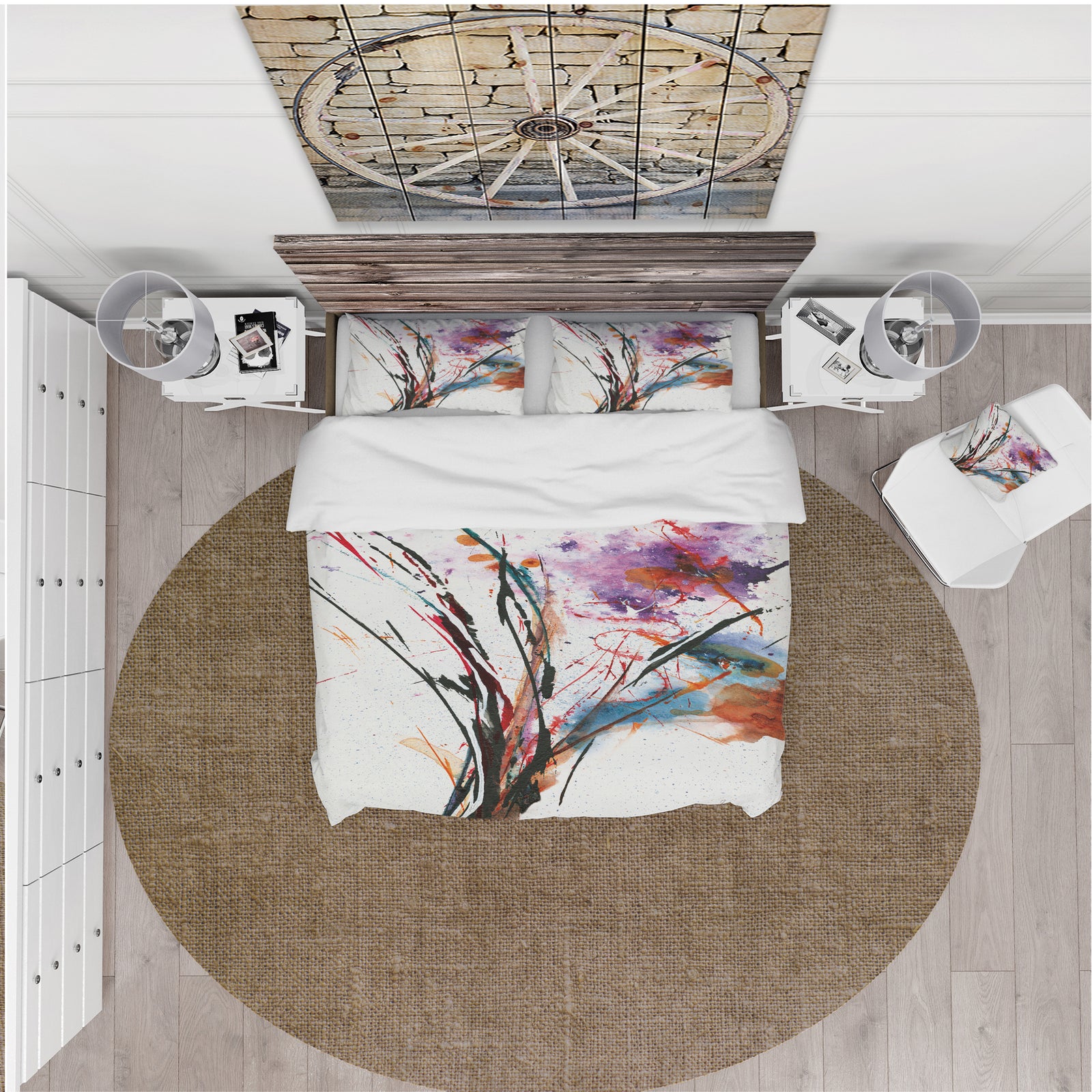 Abstract Handpainted Purple and Blue Flowers - Cottage Duvet Cover Set