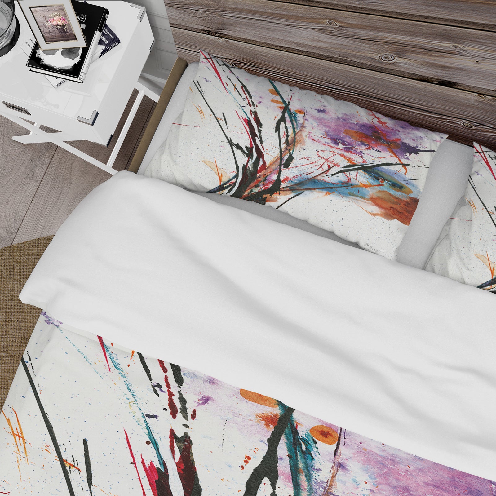 Abstract Handpainted Purple and Blue Flowers - Cottage Duvet Cover Set
