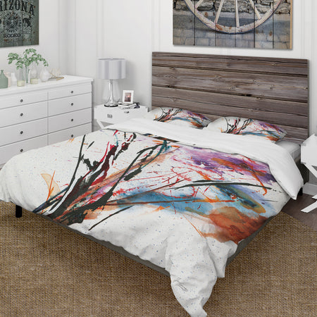 Abstract Handpainted Purple and Blue Flowers - Cottage Duvet Cover Set
