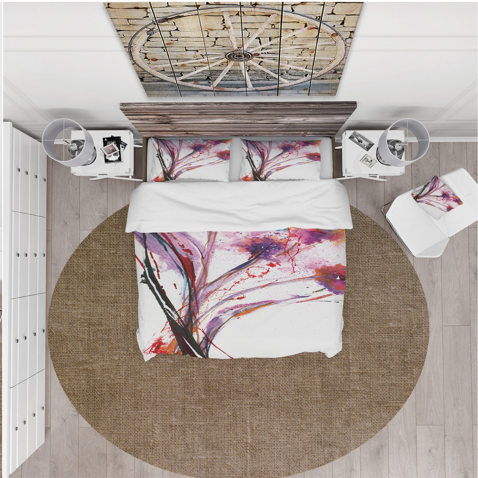 Abstract Purple Handpainted Flowers - Cottage Duvet Cover Set