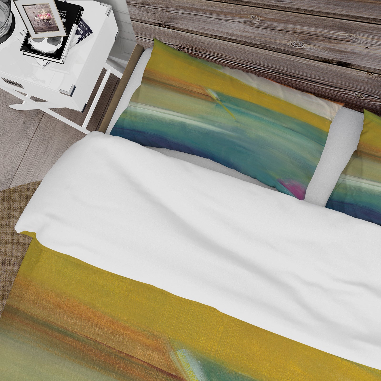 Waterpainting Impression of Indigo And Green - Farmhouse Duvet Cover Set