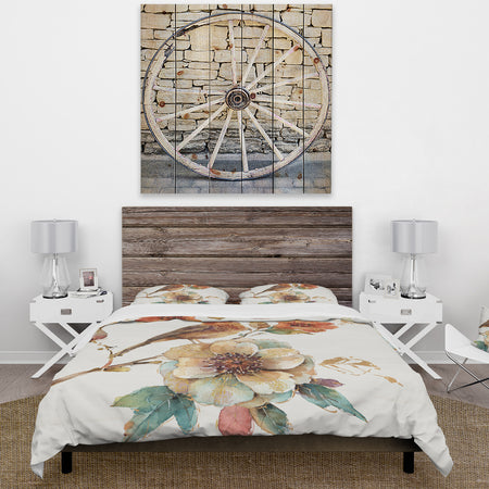 Farmhouse Bird on Flower Branch - Cottage Duvet Cover Set