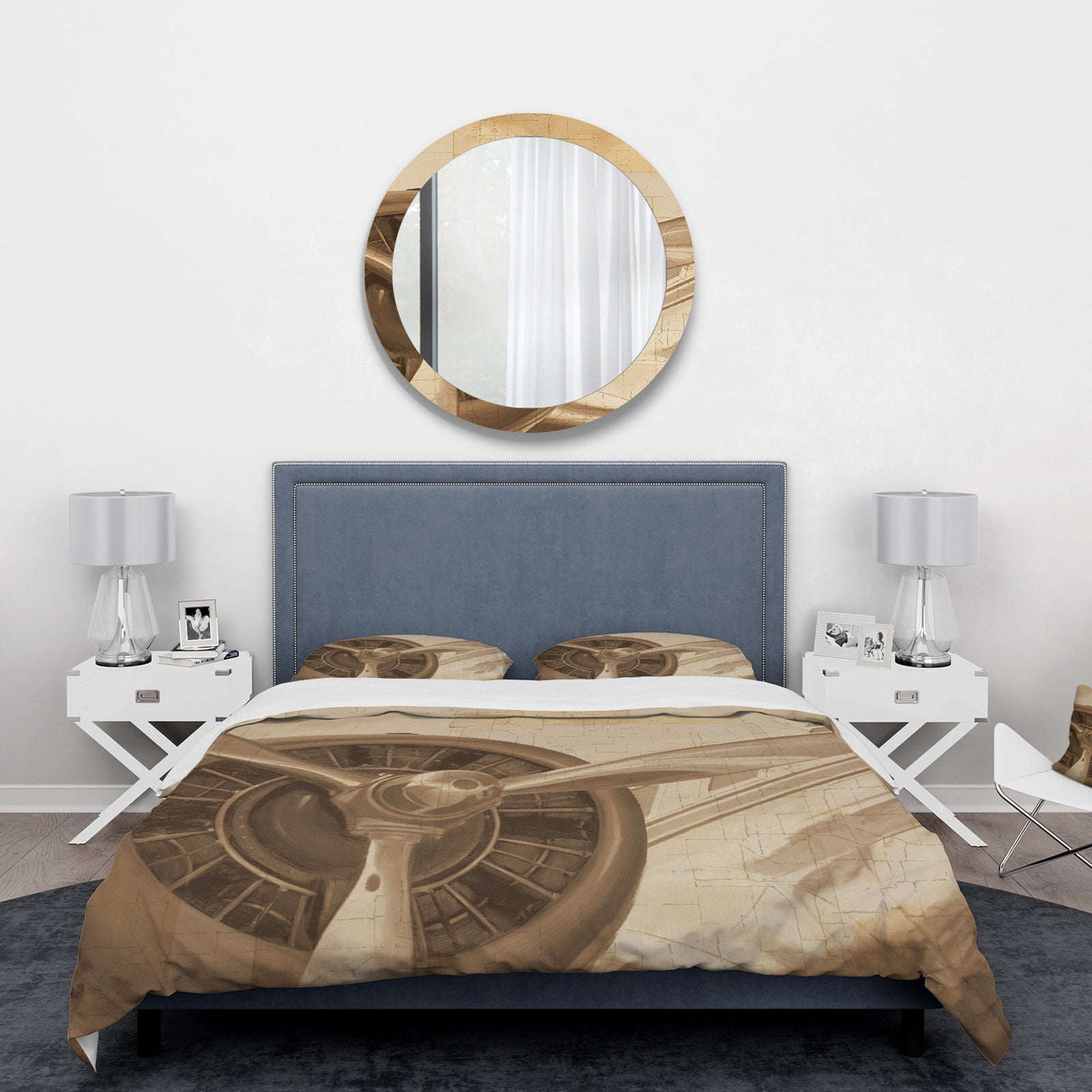 Retro Airplanes Sepia - Traditional Duvet Cover Set