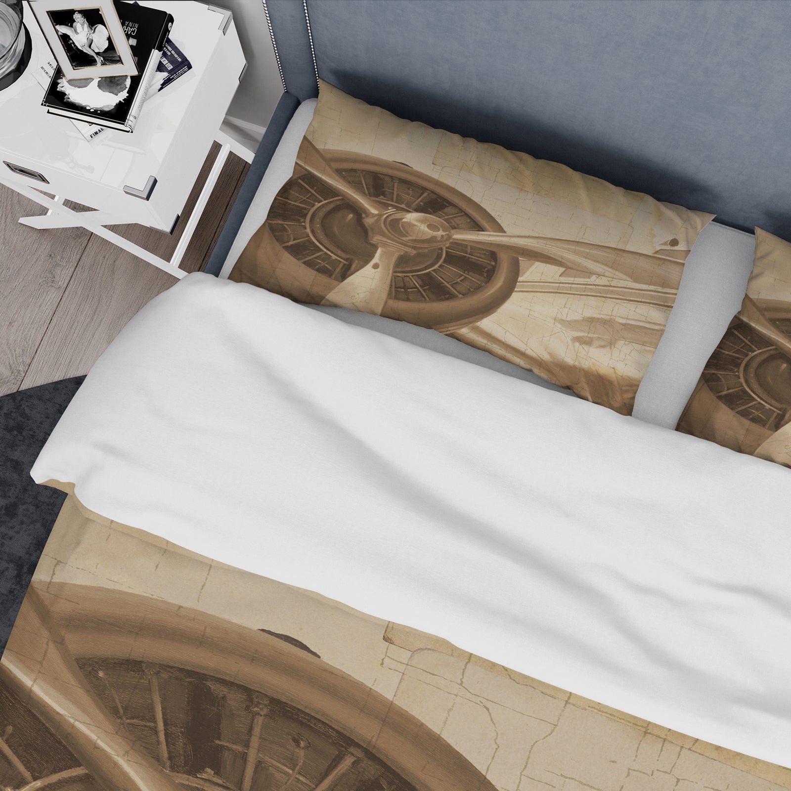 Retro Airplanes Sepia - Traditional Duvet Cover Set