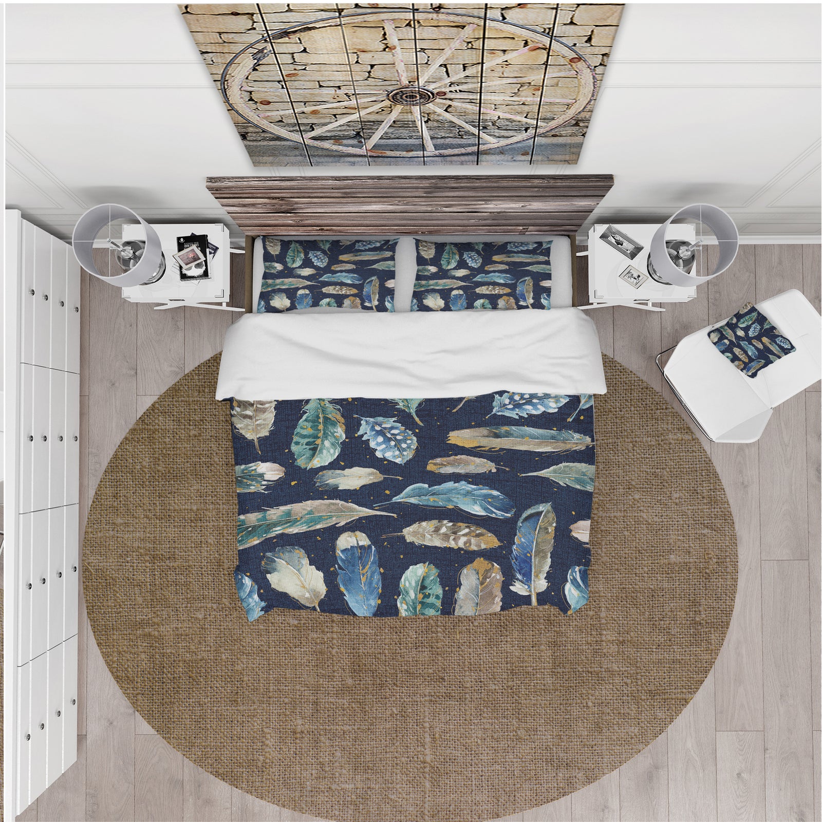 Indigold metallic feathers Pattern - Cottage Duvet Cover Set