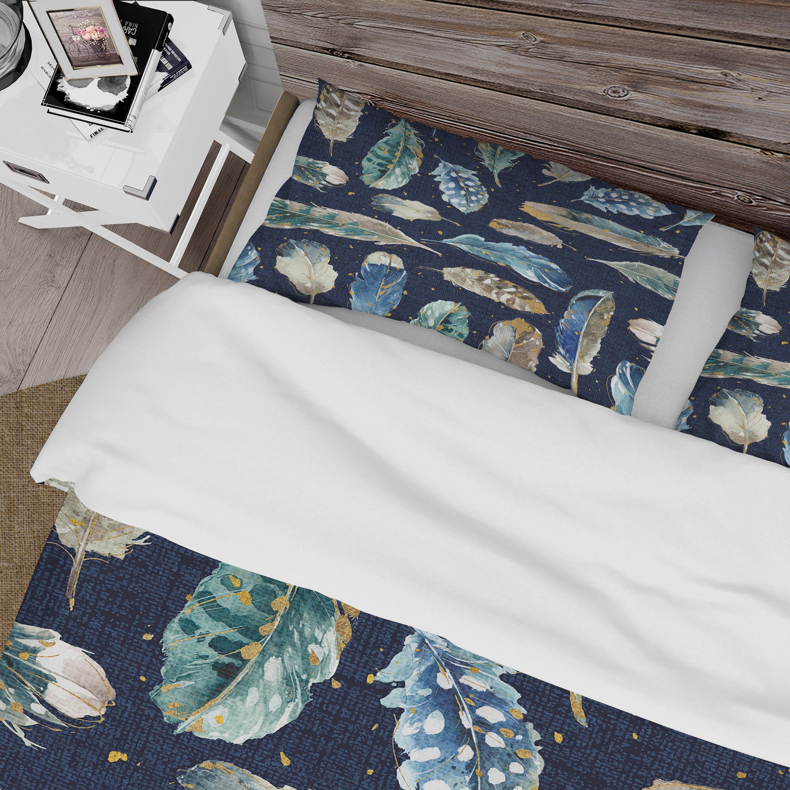 Indigold metallic feathers Pattern - Cottage Duvet Cover Set