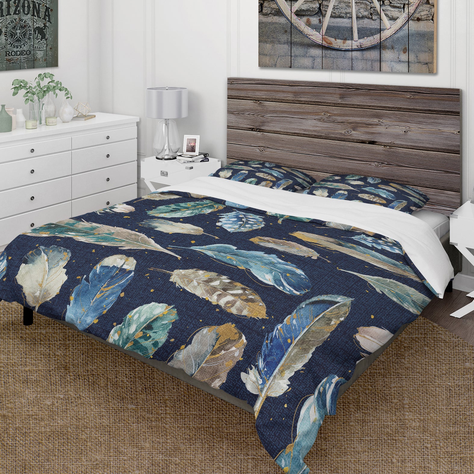 Indigold metallic feathers Pattern - Cottage Duvet Cover Set