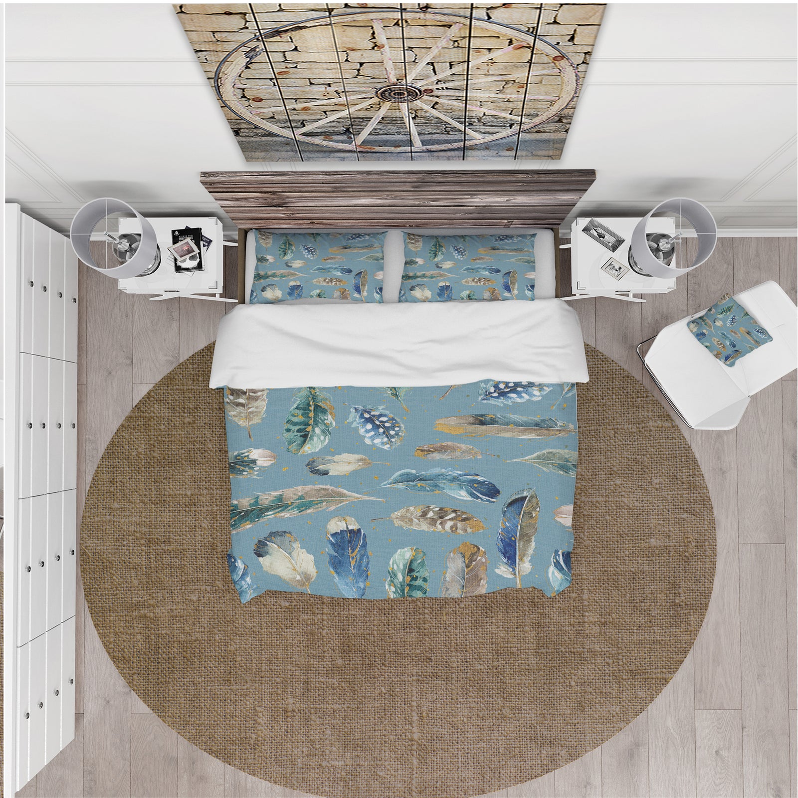 Indigold Feathers Turquoise Pattern - Cottage Duvet Cover Set