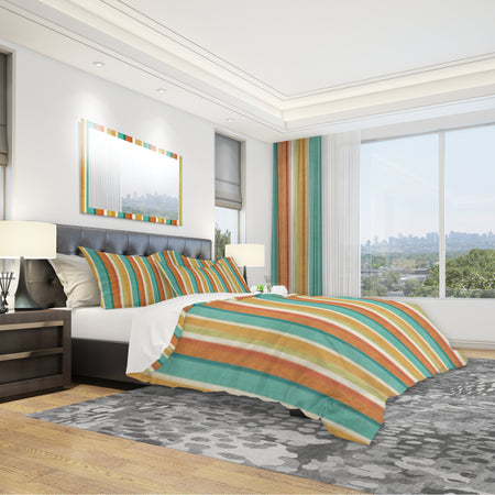 Blue, Green and Orange Vertical Abstract Stripes - Geometric Duvet Cover Set