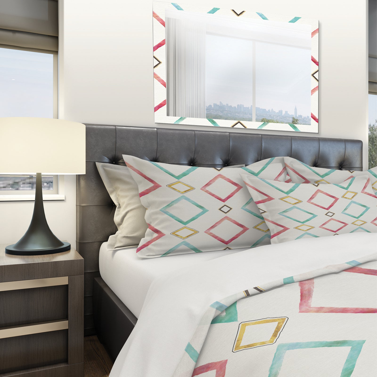 Gilded Red and Blue Diamonds - Geometric Duvet Cover Set
