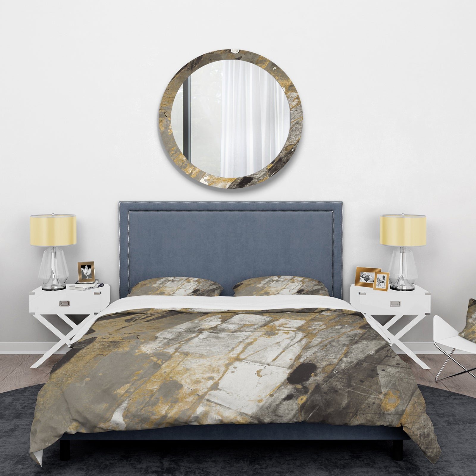 Gold, Black and White Hanpainted Abstract - Glam Duvet Cover Set