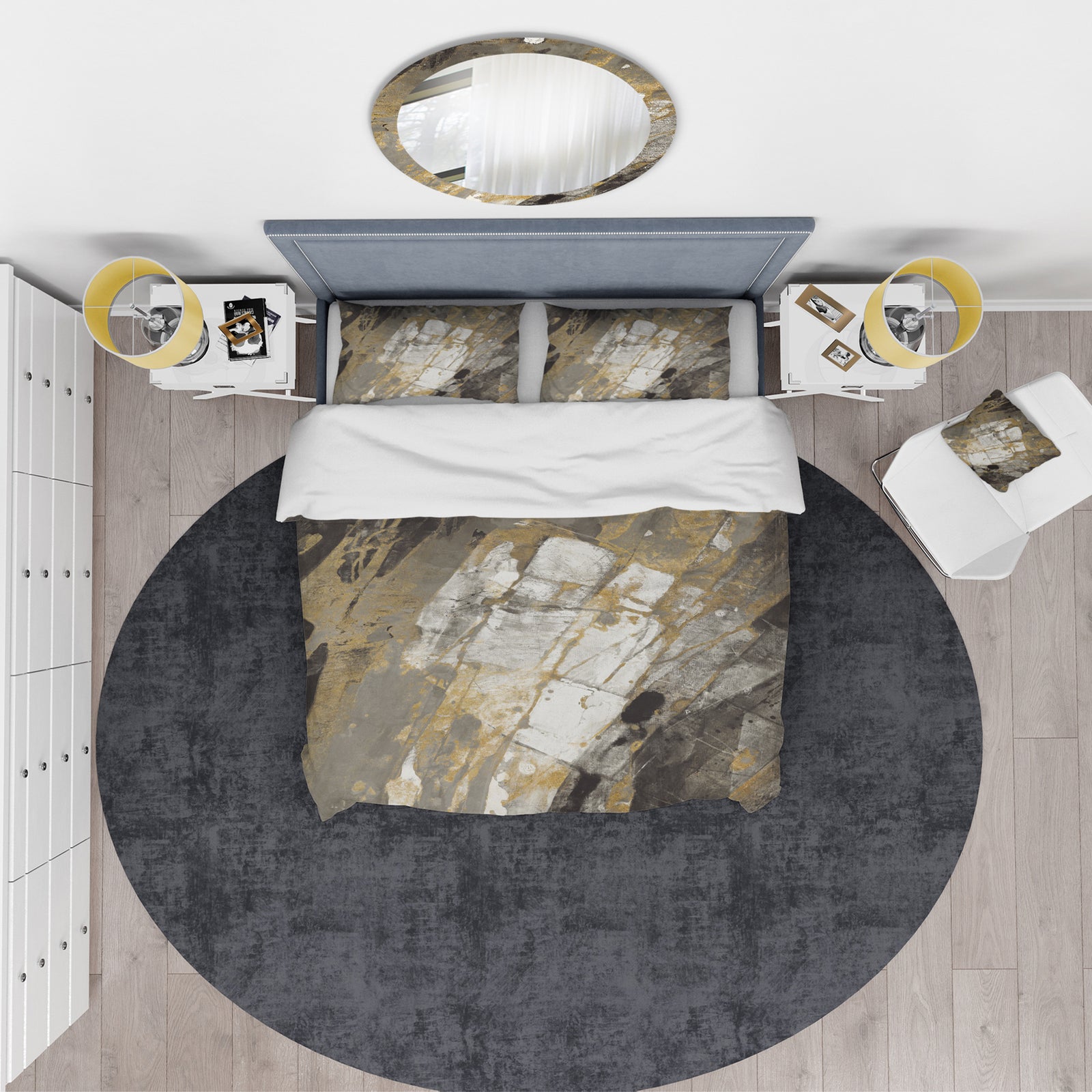 Gold, Black and White Hanpainted Abstract - Glam Duvet Cover Set