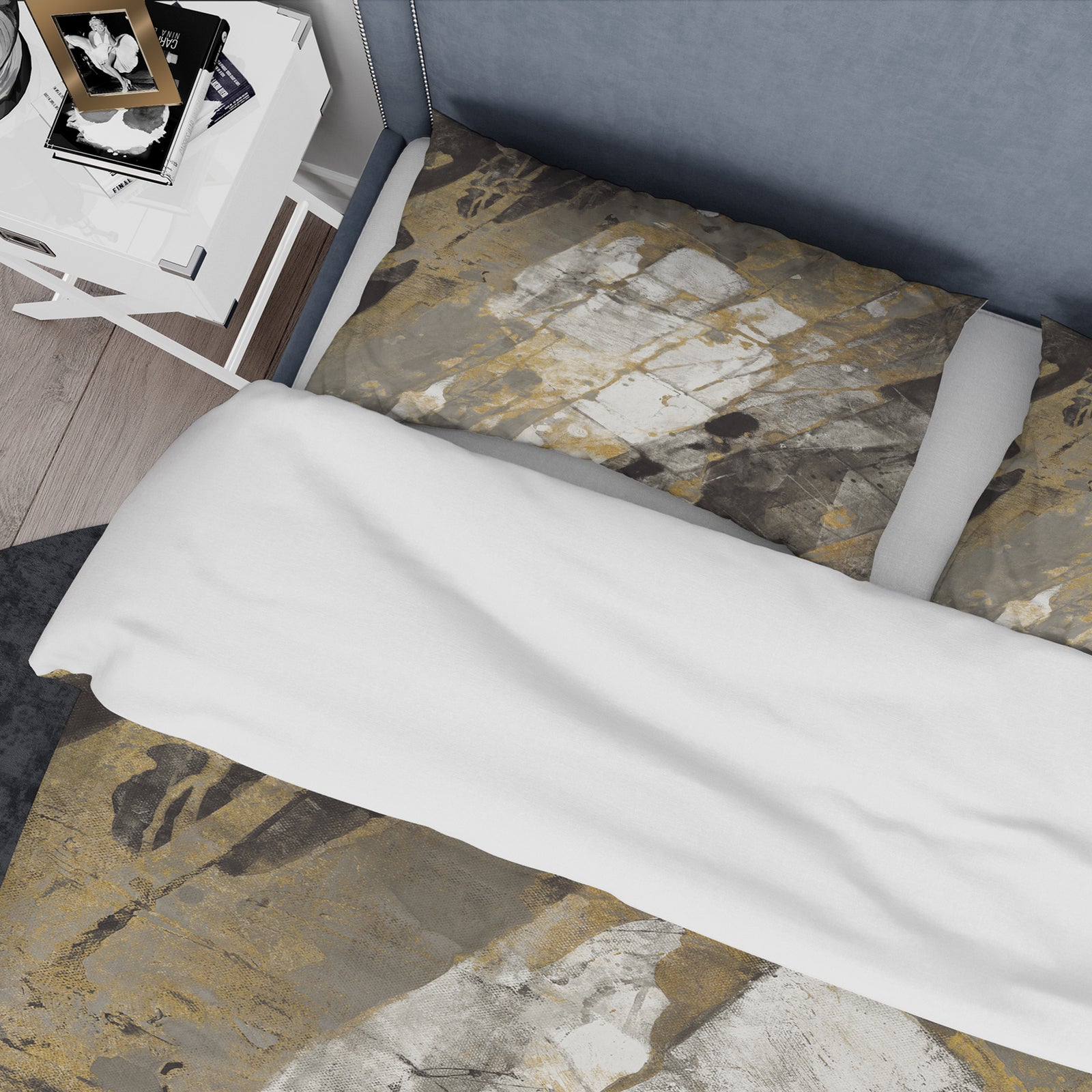 Gold, Black and White Hanpainted Abstract - Glam Duvet Cover Set