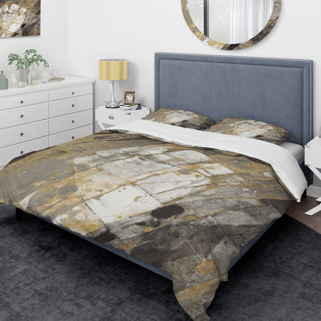 Gold, Black and White Hanpainted Abstract - Glam Duvet Cover Set