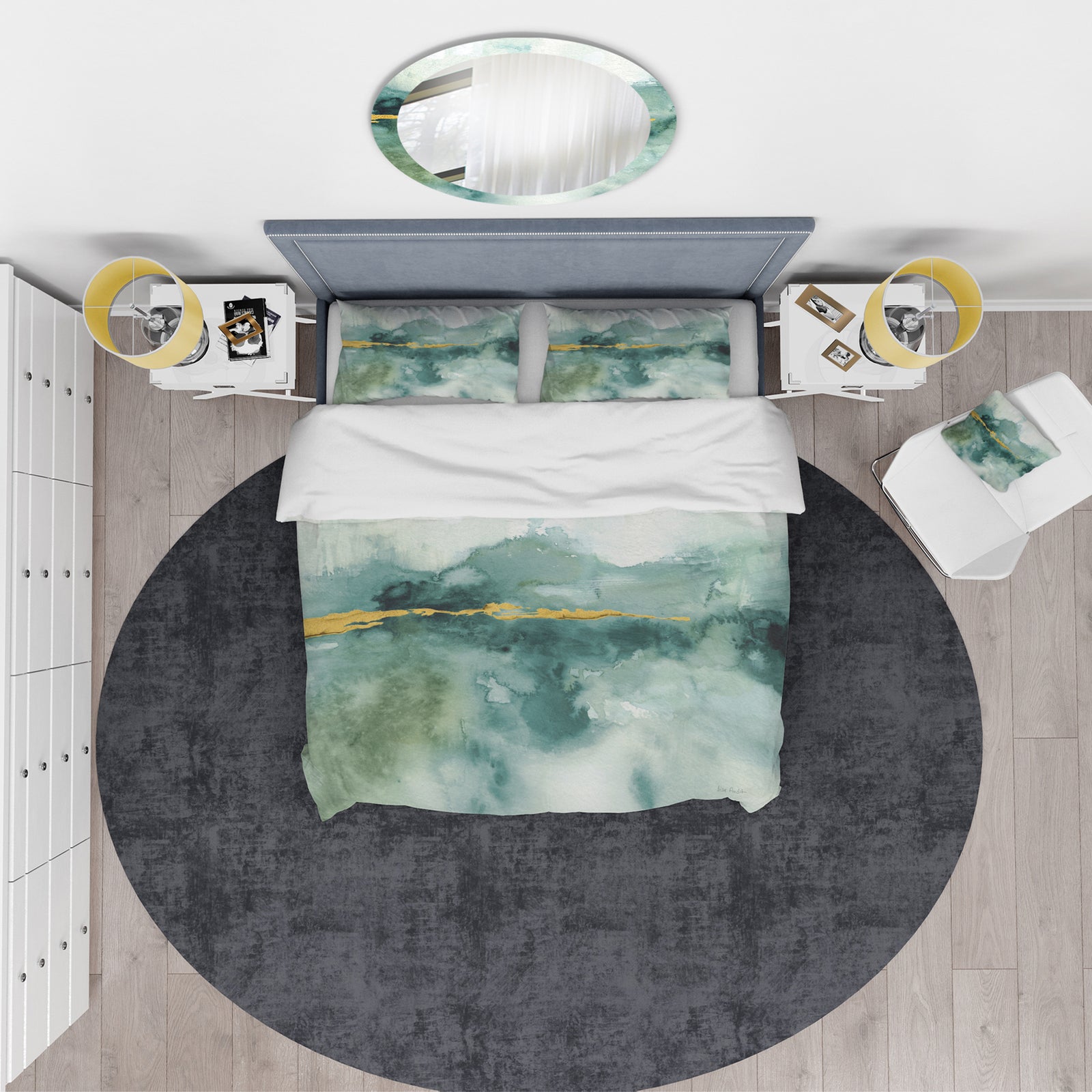 Blue Watercolor Impression with Gold - Glam Duvet Cover Set