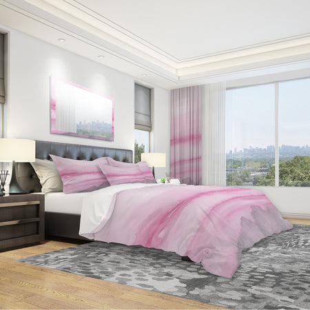 Pink Handpainted Abstract Watercolor - Geometric Duvet Cover Set
