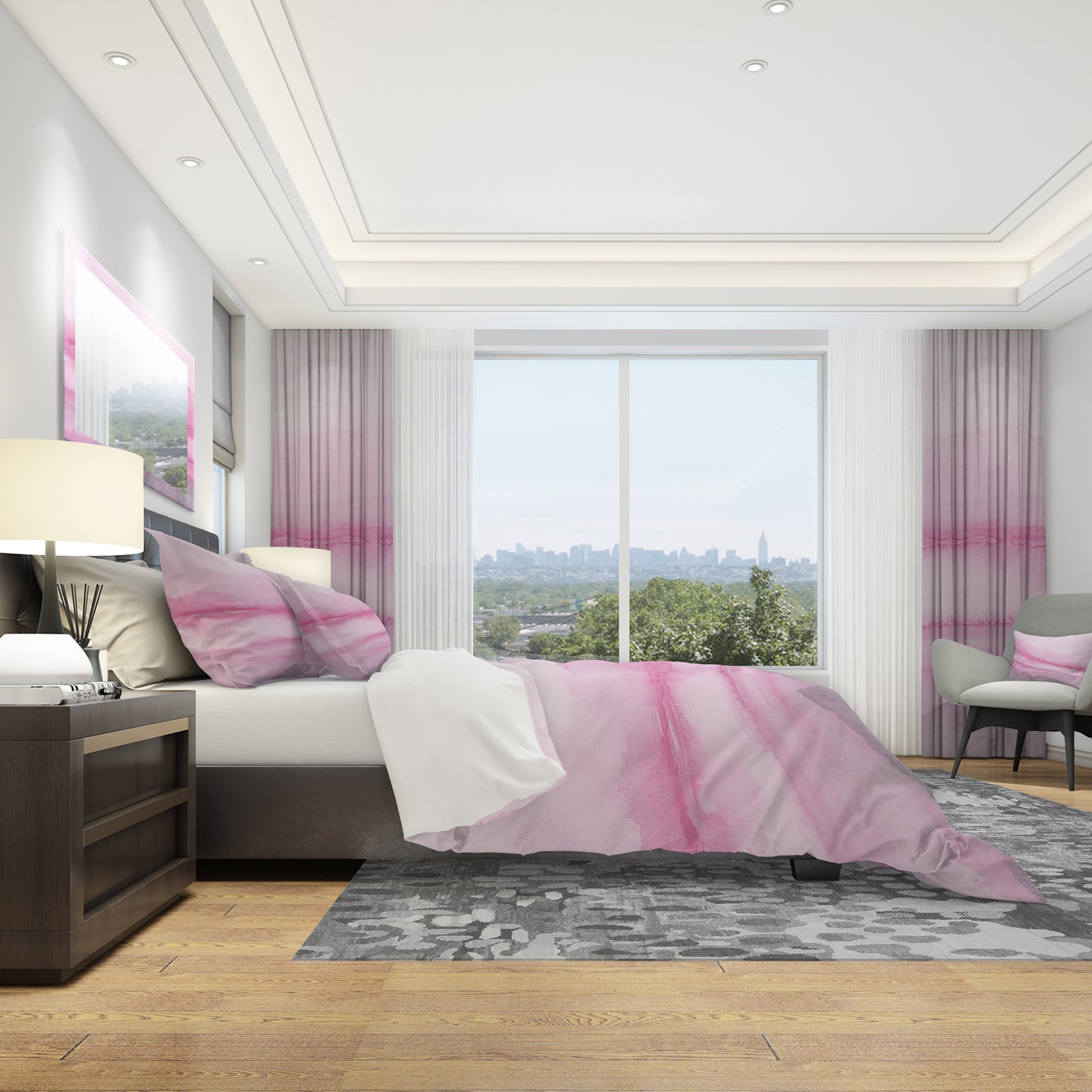 Pink Handpainted Abstract Watercolor - Geometric Duvet Cover Set