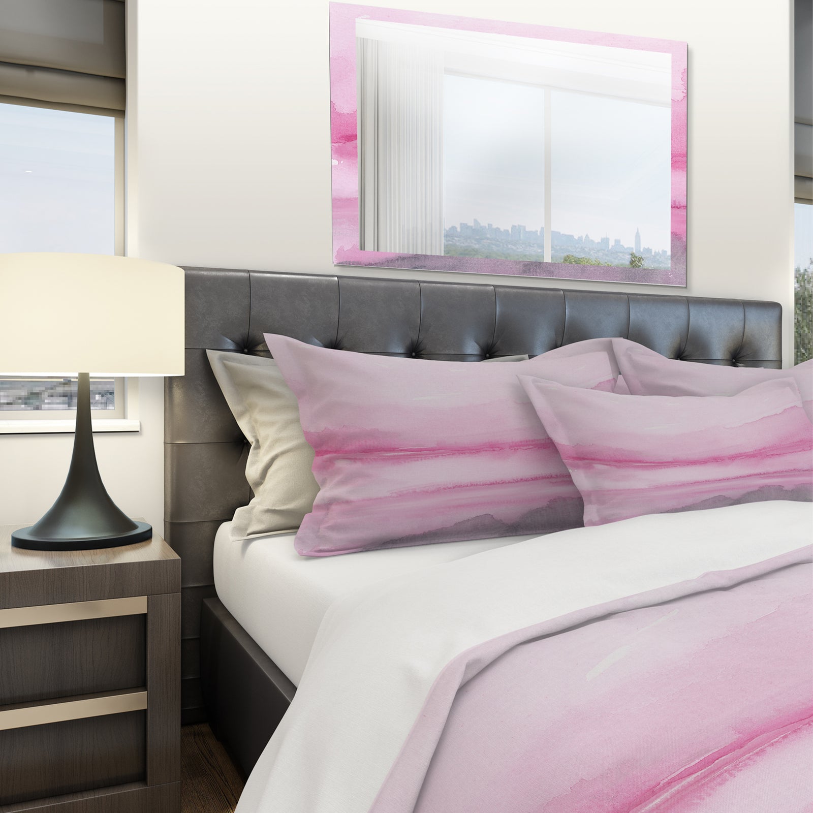 Pink Handpainted Abstract Watercolor - Geometric Duvet Cover Set