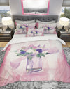 Pink Flower Handpainted Still Life - Shabby Duvet Cover Set