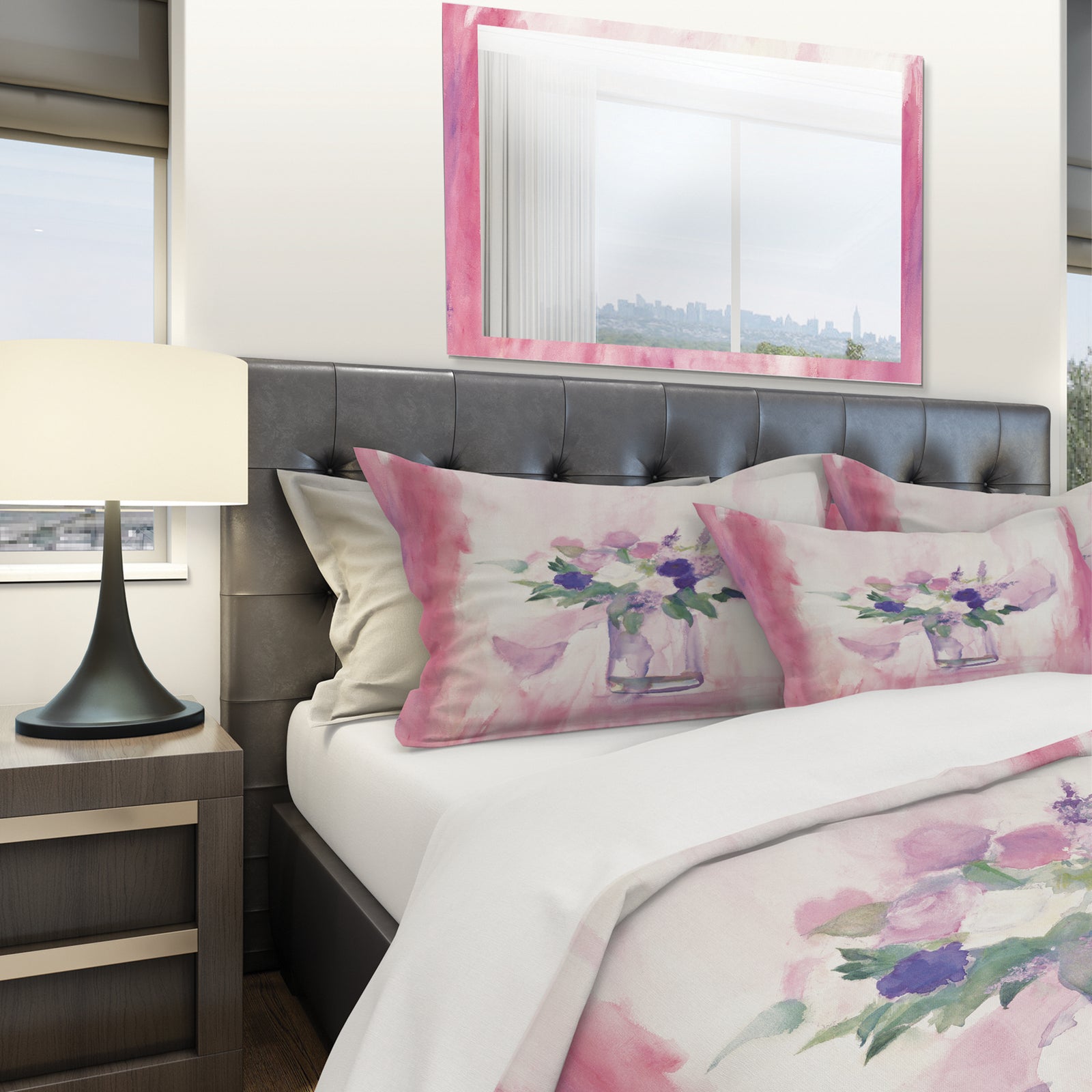 Pink Flower Handpainted Still Life - Shabby Duvet Cover Set