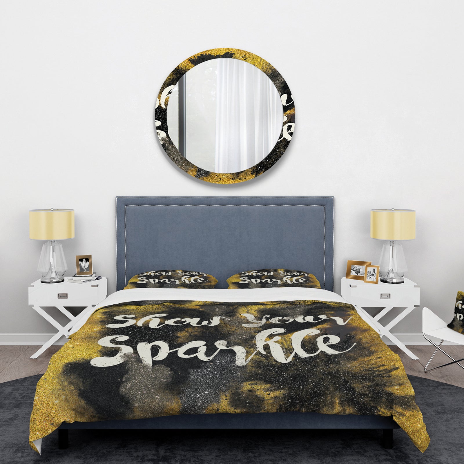 Show Your Sparkle Quote Black on Gold - Glam Duvet Cover Set