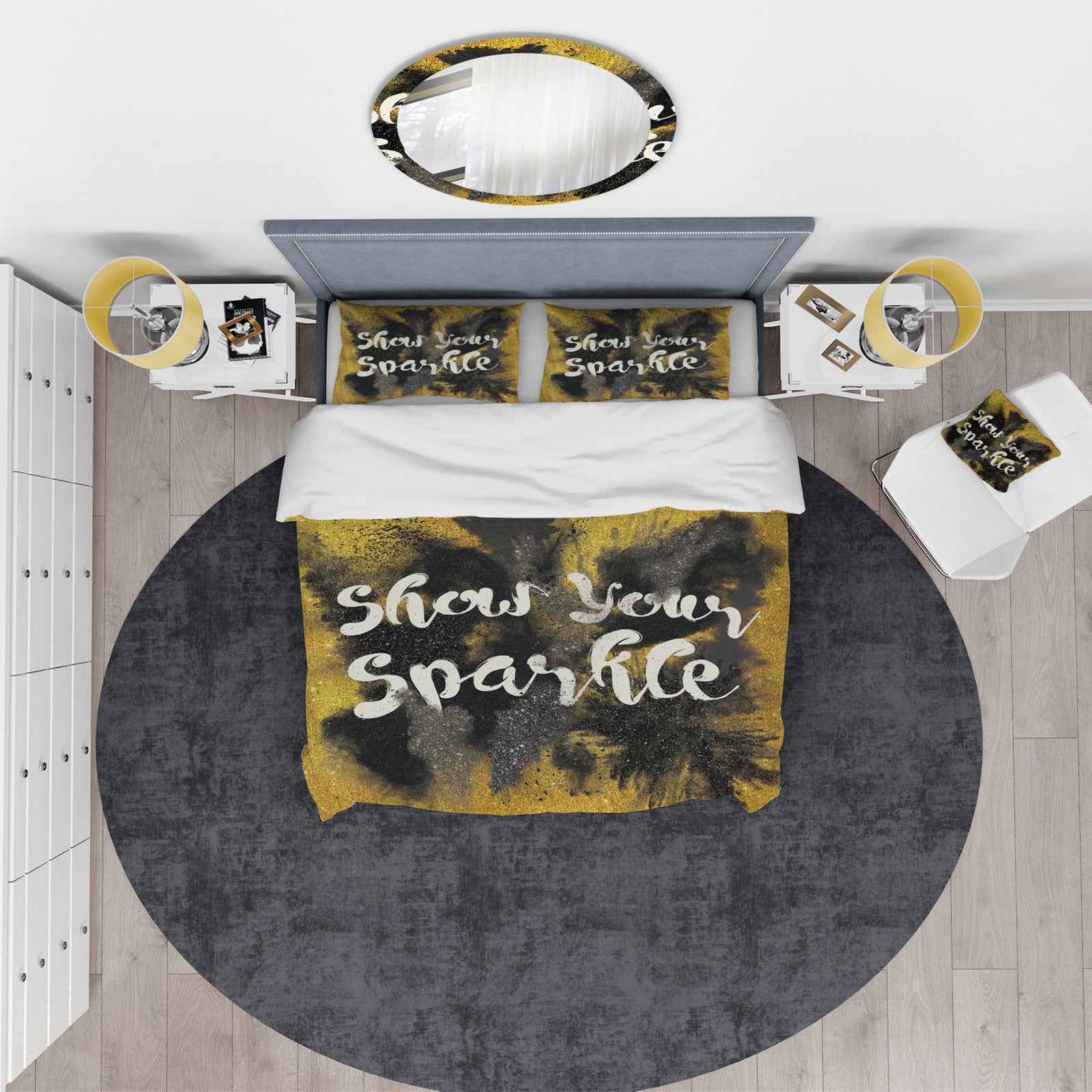 Show Your Sparkle Quote Black on Gold - Glam Duvet Cover Set