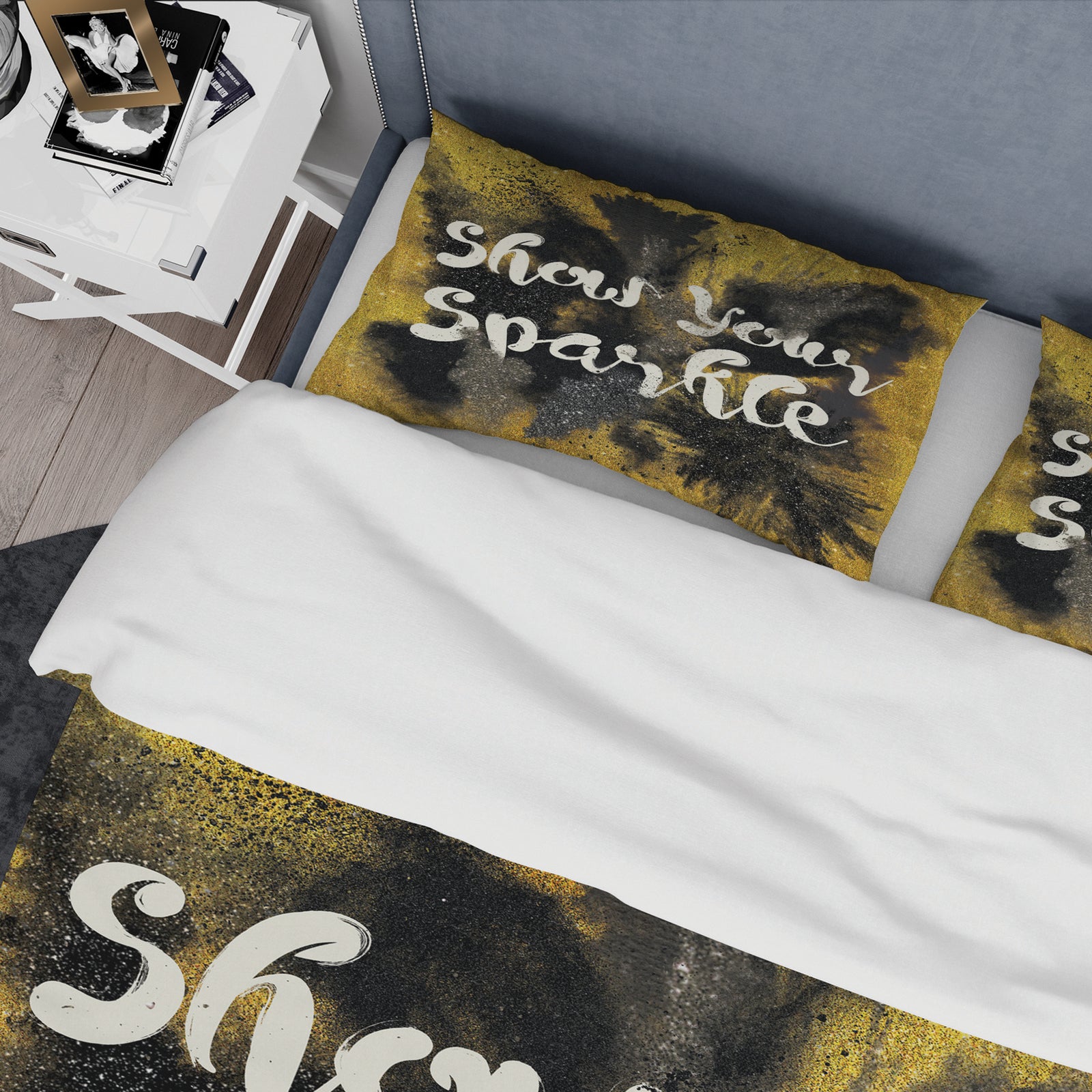 Show Your Sparkle Quote Black on Gold - Glam Duvet Cover Set
