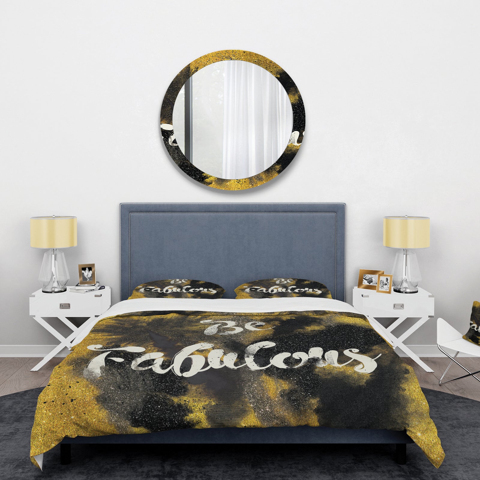 Be Fabulous Quote Black on Gold - Glam Duvet Cover Set