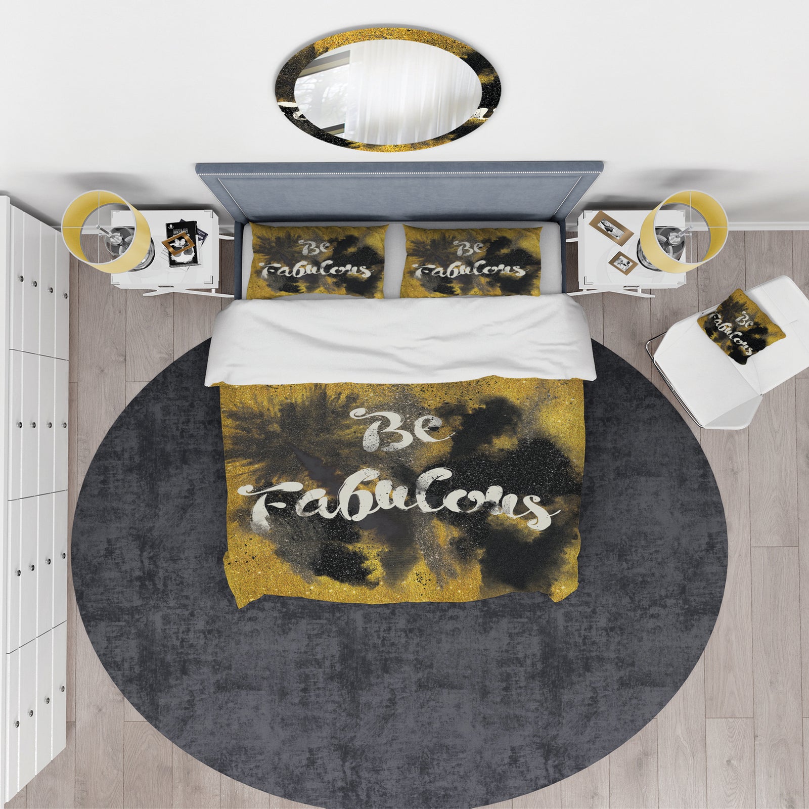 Be Fabulous Quote Black on Gold - Glam Duvet Cover Set