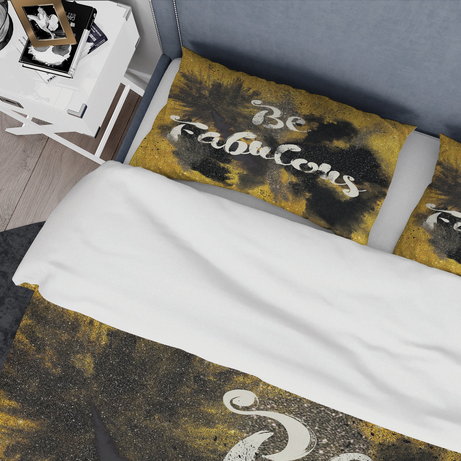 Be Fabulous Quote Black on Gold - Glam Duvet Cover Set