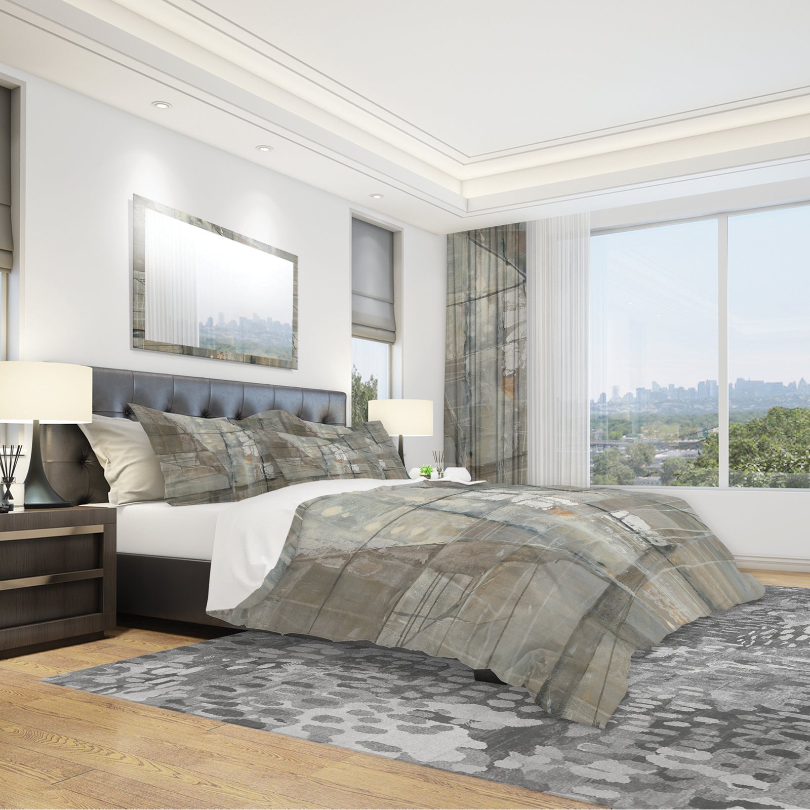 Silver and Beige Abstract Waterpainting - Geometric Duvet Cover Set