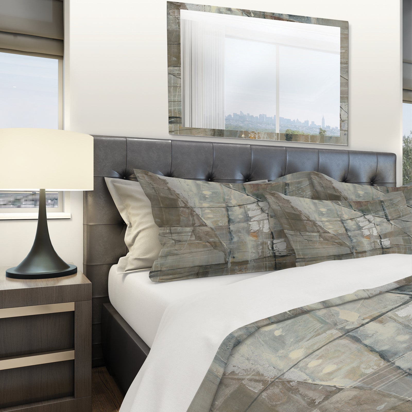 Silver and Beige Abstract Waterpainting - Geometric Duvet Cover Set