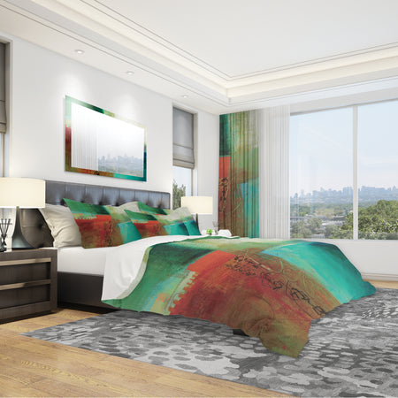 Abstract Impression Of Watercolor Blue And Red - Geometric Duvet Cover Set