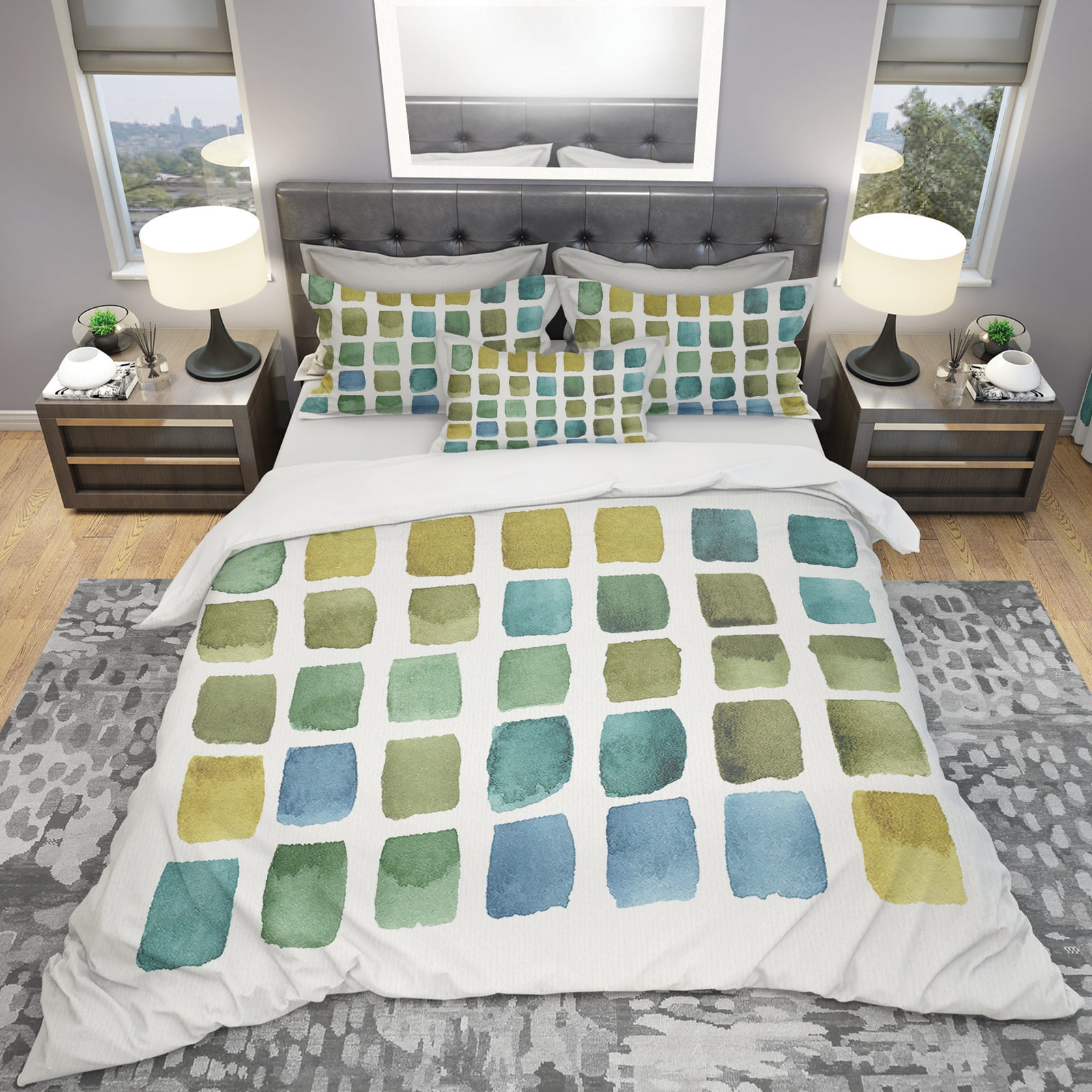 Geometric Maze of Blue And Green - Geometric Duvet Cover Set