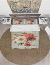 Red Painted Flowers on Vintage Postcard I - Cottage Duvet Cover Set