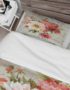 Red Painted Flowers on Vintage Postcard I - Cottage Duvet Cover Set