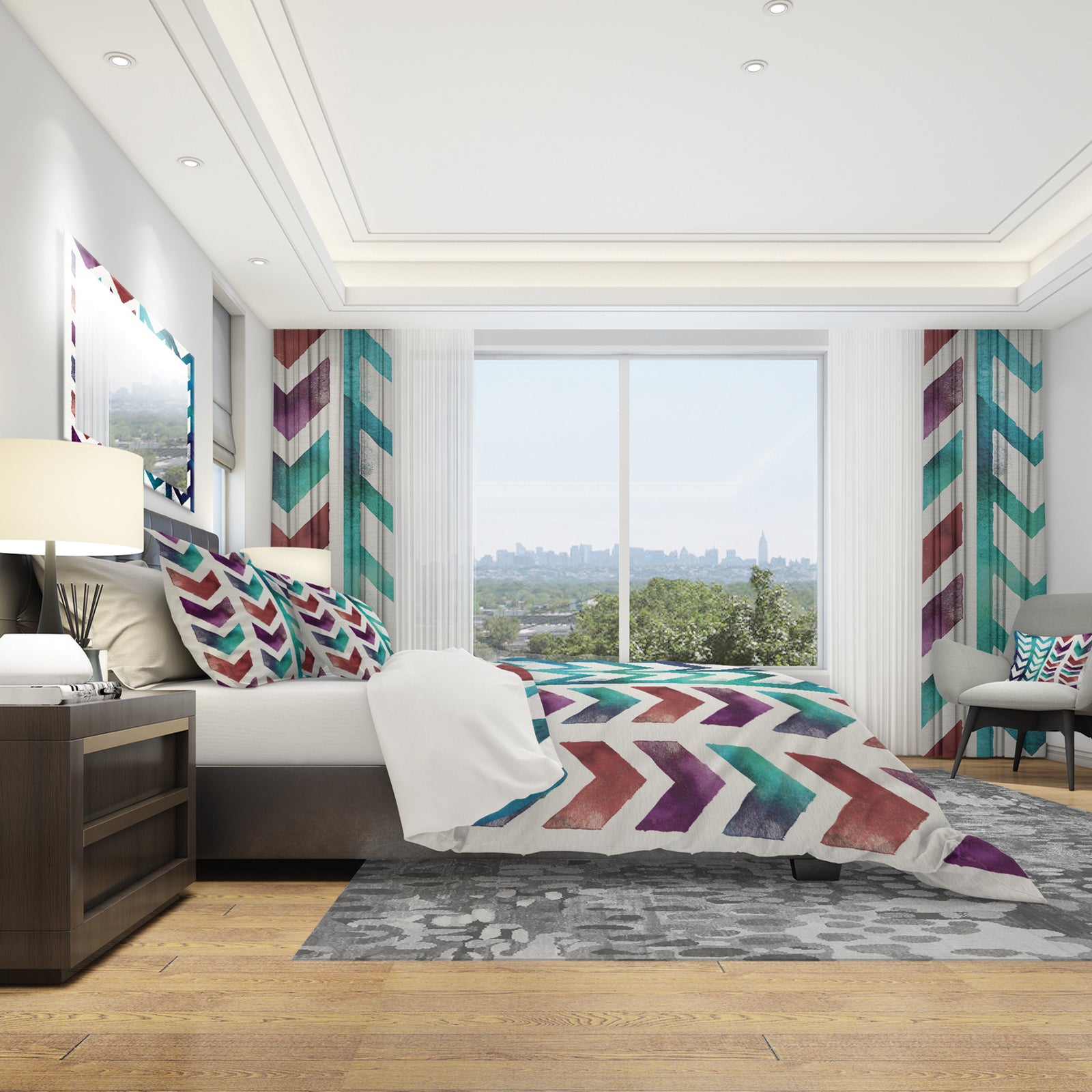 Geometric Pattern of Red And Blue Arrows - Geometric Duvet Cover Set