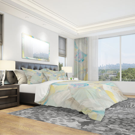 Abstract Compositions of Pastel Blue and Green - Geometric Duvet Cover Set