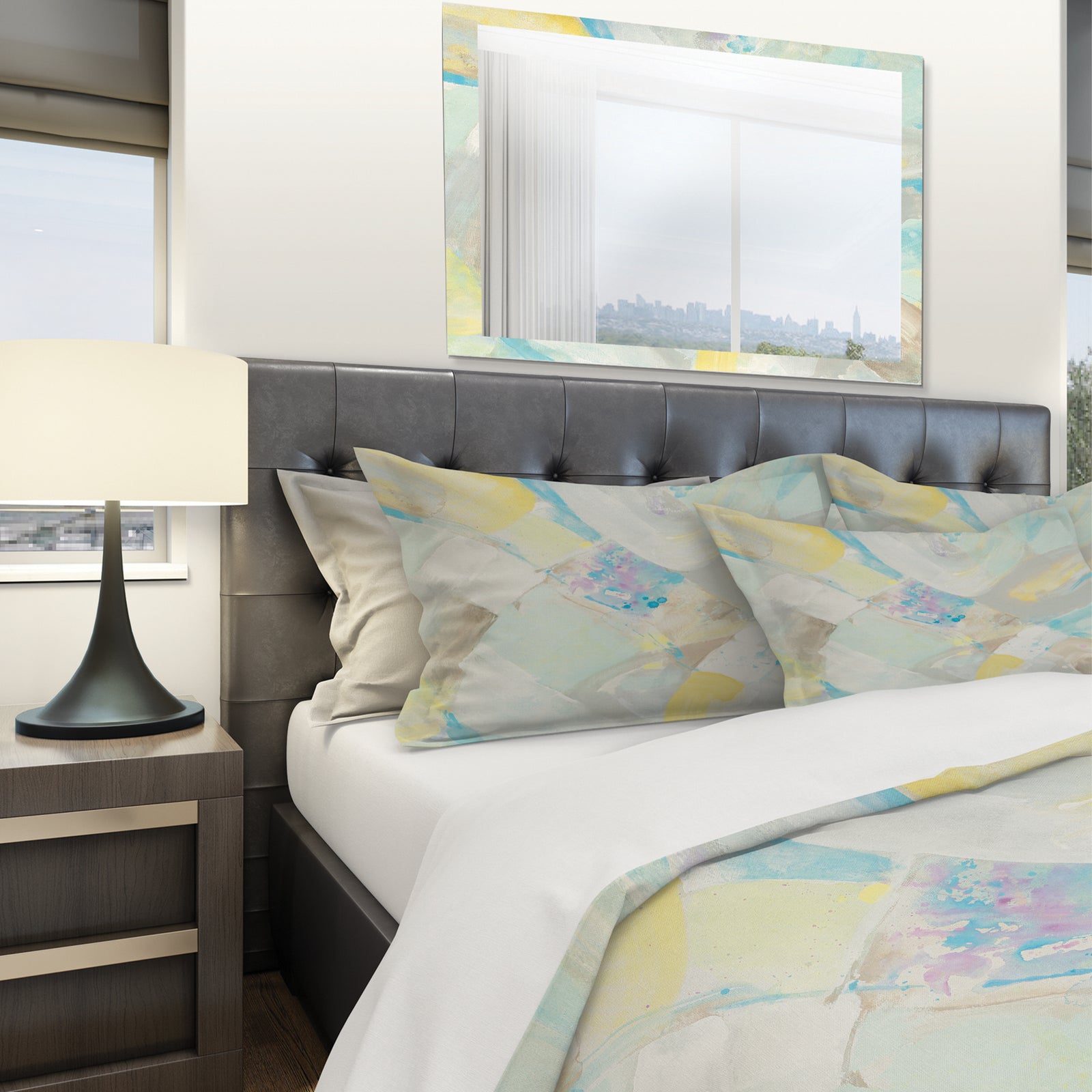 Abstract Compositions of Pastel Blue and Green - Geometric Duvet Cover Set
