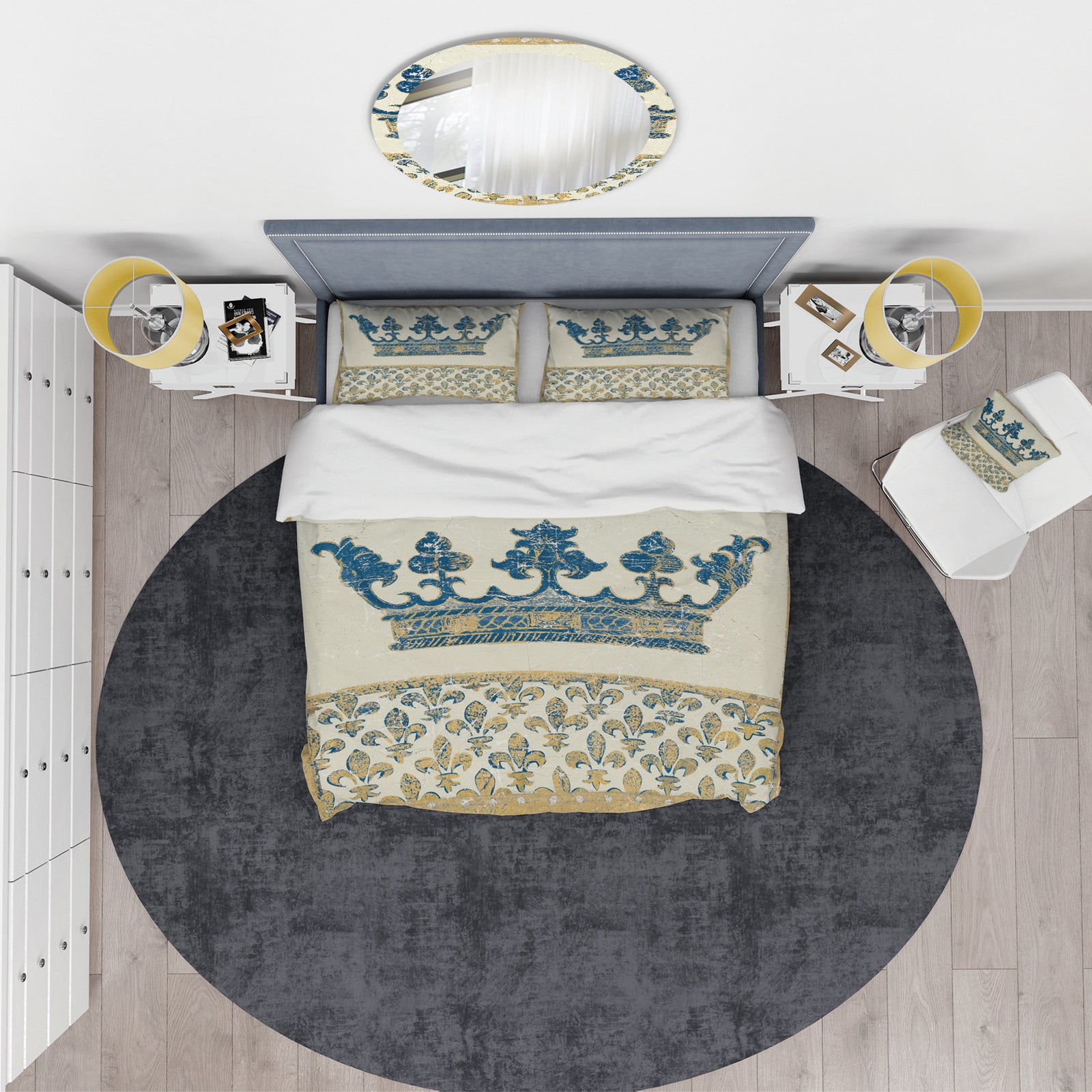 Fleur de Lis Gold Crown - Glam Duvet Cover Set